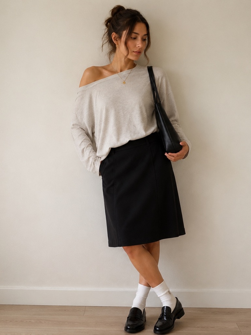 Black A-Line Midi Skirt | Classic Minimalist Workwear